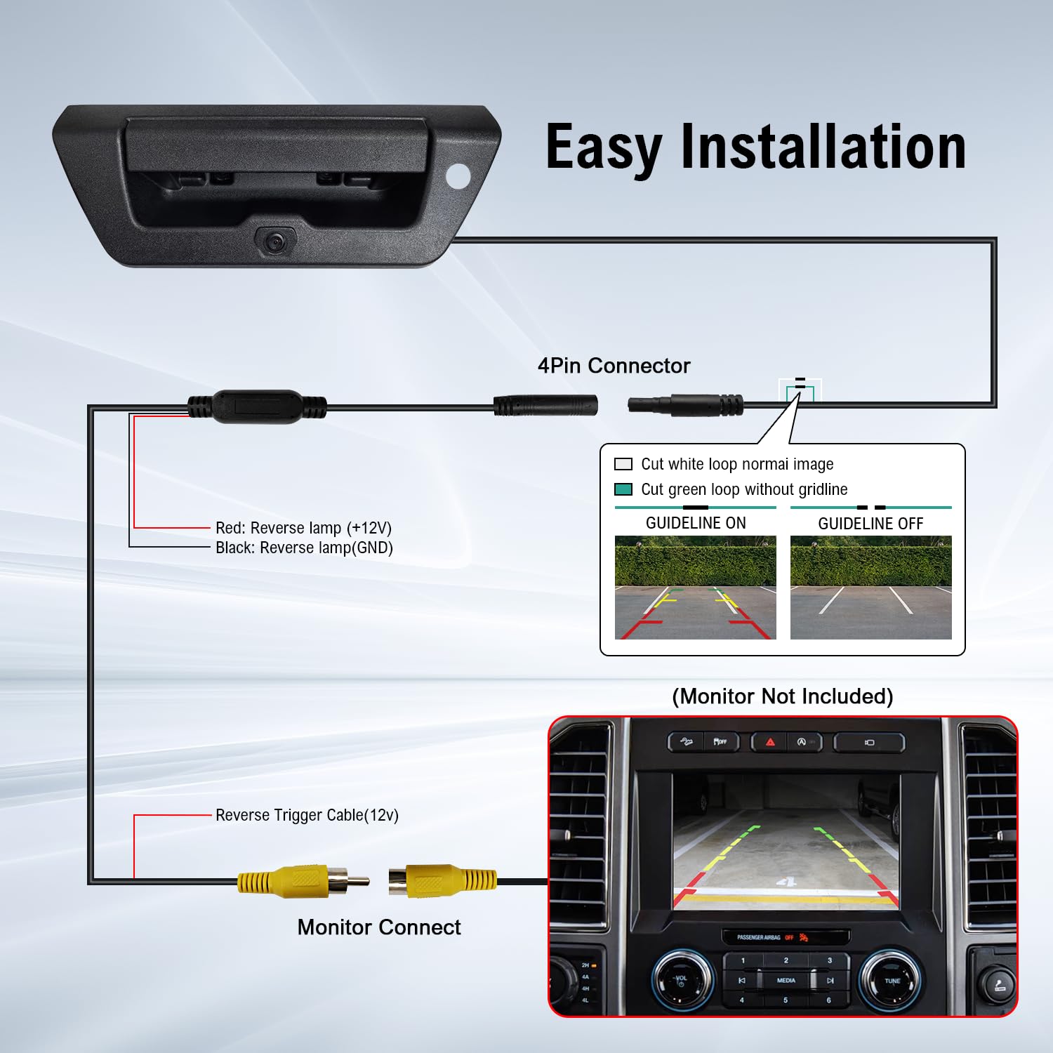 Aftermarket Tailgate Handle Backup Camera for Ford F150 Pickup Truck Black - Image 8