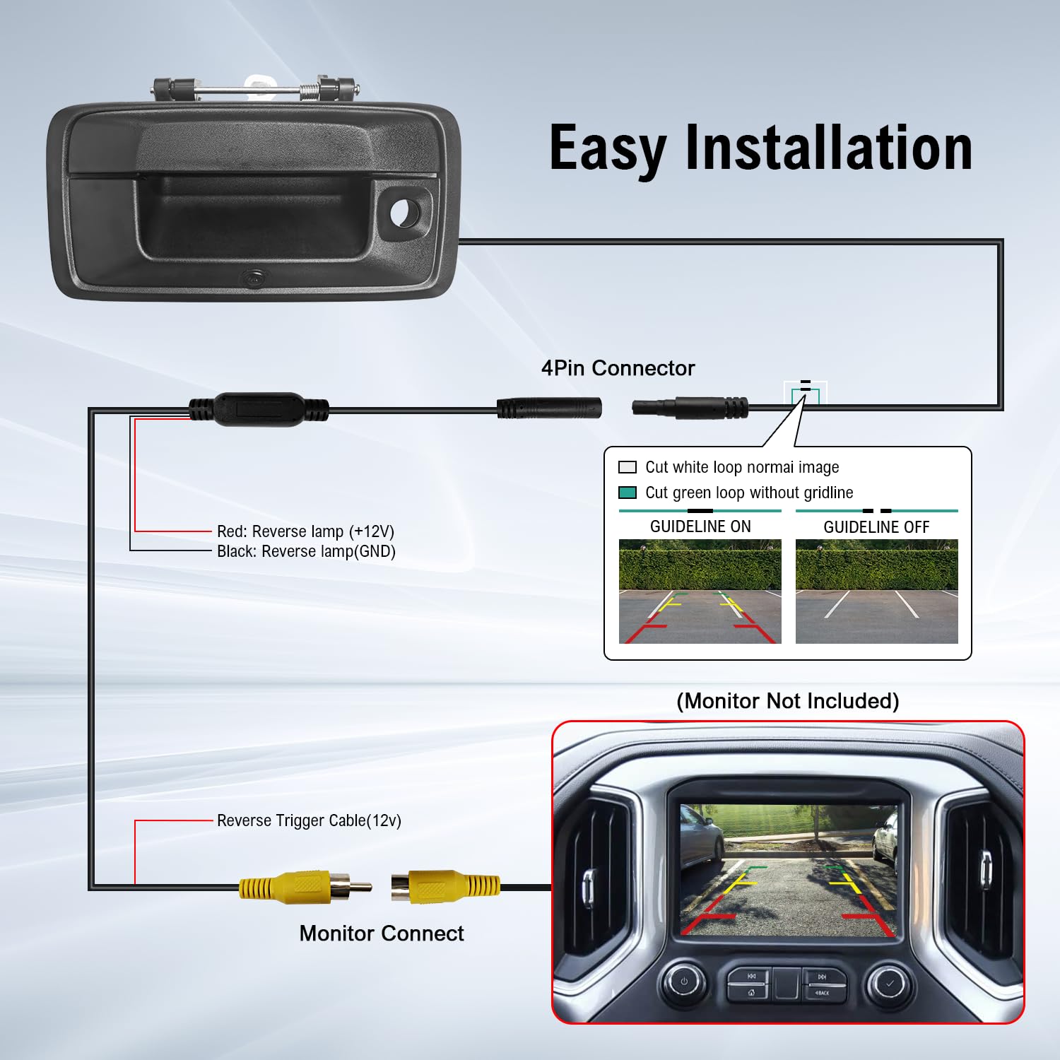 Tailgate Handle Camera for Chevrolet Silverado & GMC Sierra 1500 2014-2018, 2500HD/3500HD, Canyon 2015-2018, RCA, IP69K - Image 6