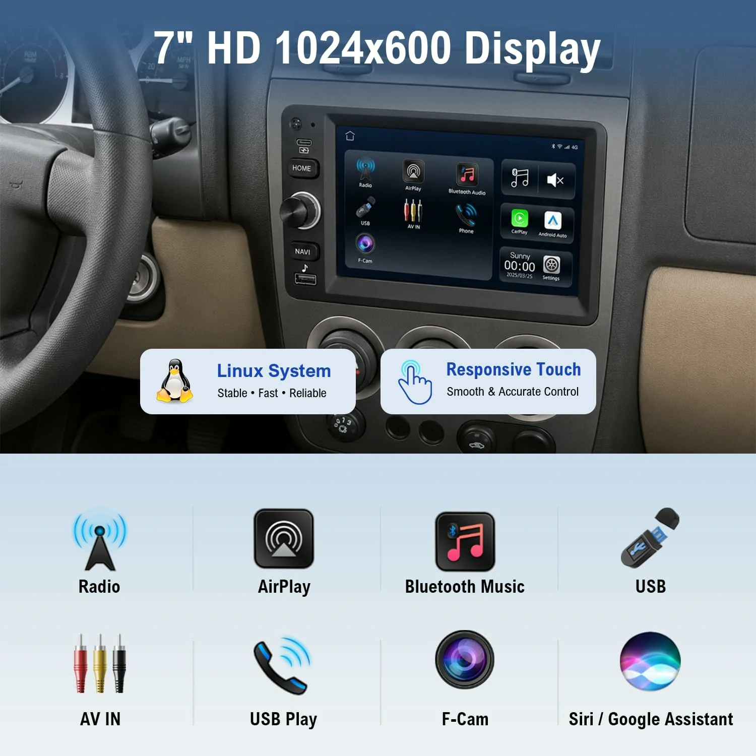7″ Linux Car Stereo for Chevy GMC Hummer, Wireless Carplay Android Auto - Image 8