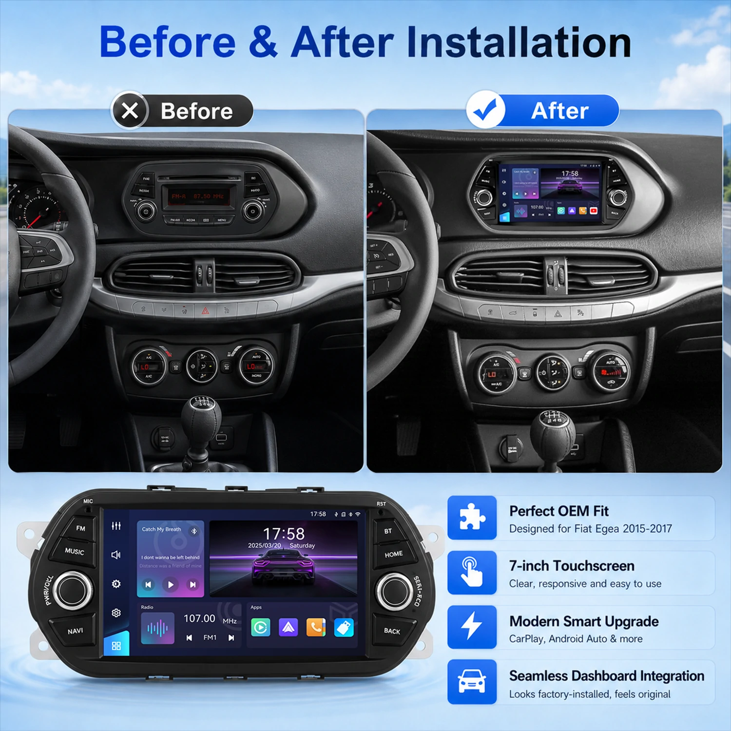 7″ Linux Car Stereo for Fiat TIPO EGEA 2015-2017, Wireless Carplay Android Auto - Image 7