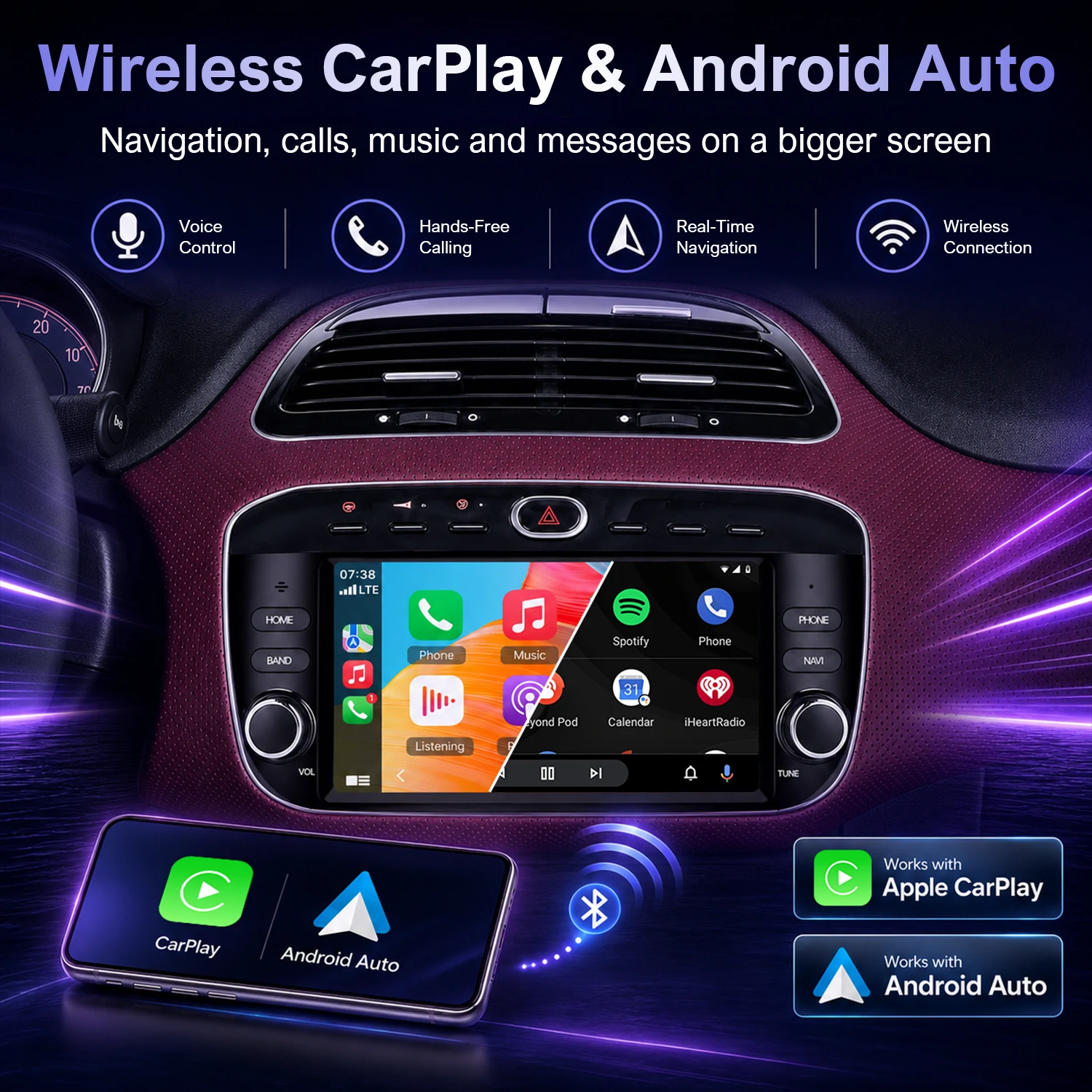7″ Linux Car Stereo for Fiat Punto (199-310) 2012-2016 Linea (323) 2012-2016, Wireless Carplay Android Auto - Image 4