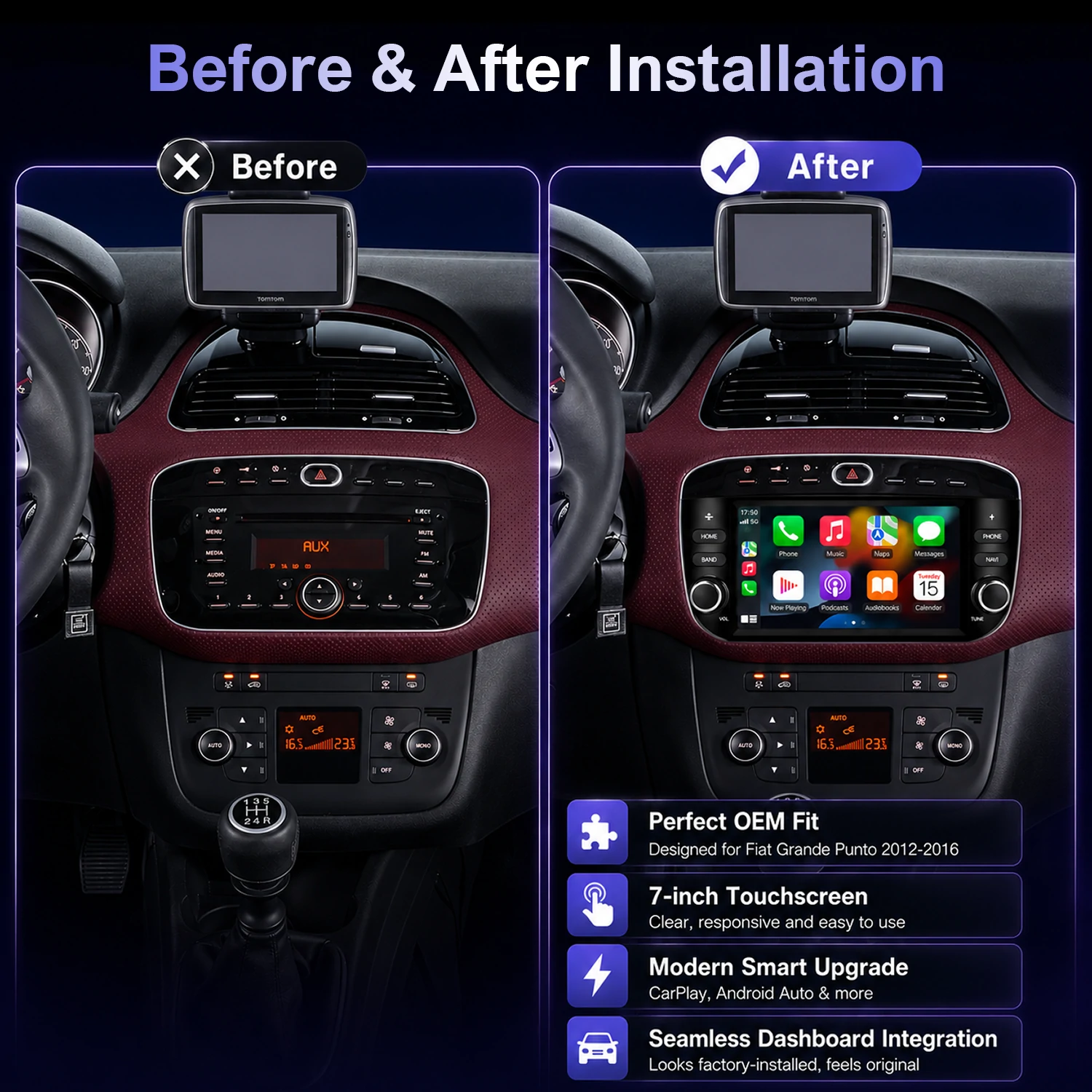 7″ Linux Car Stereo for Fiat Punto (199-310) 2012-2016 Linea (323) 2012-2016, Wireless Carplay Android Auto - Image 7