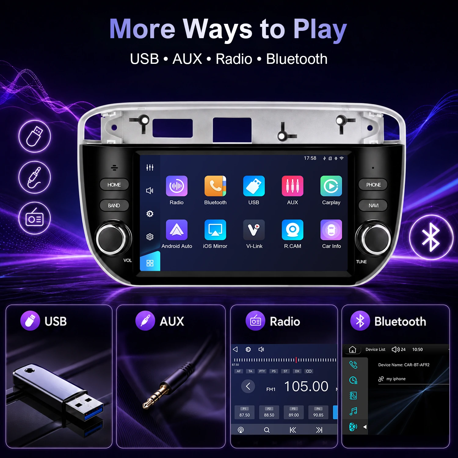 7″ Linux Car Stereo for Fiat Punto (199-310) 2012-2016 Linea (323) 2012-2016, Wireless Carplay Android Auto - Image 8