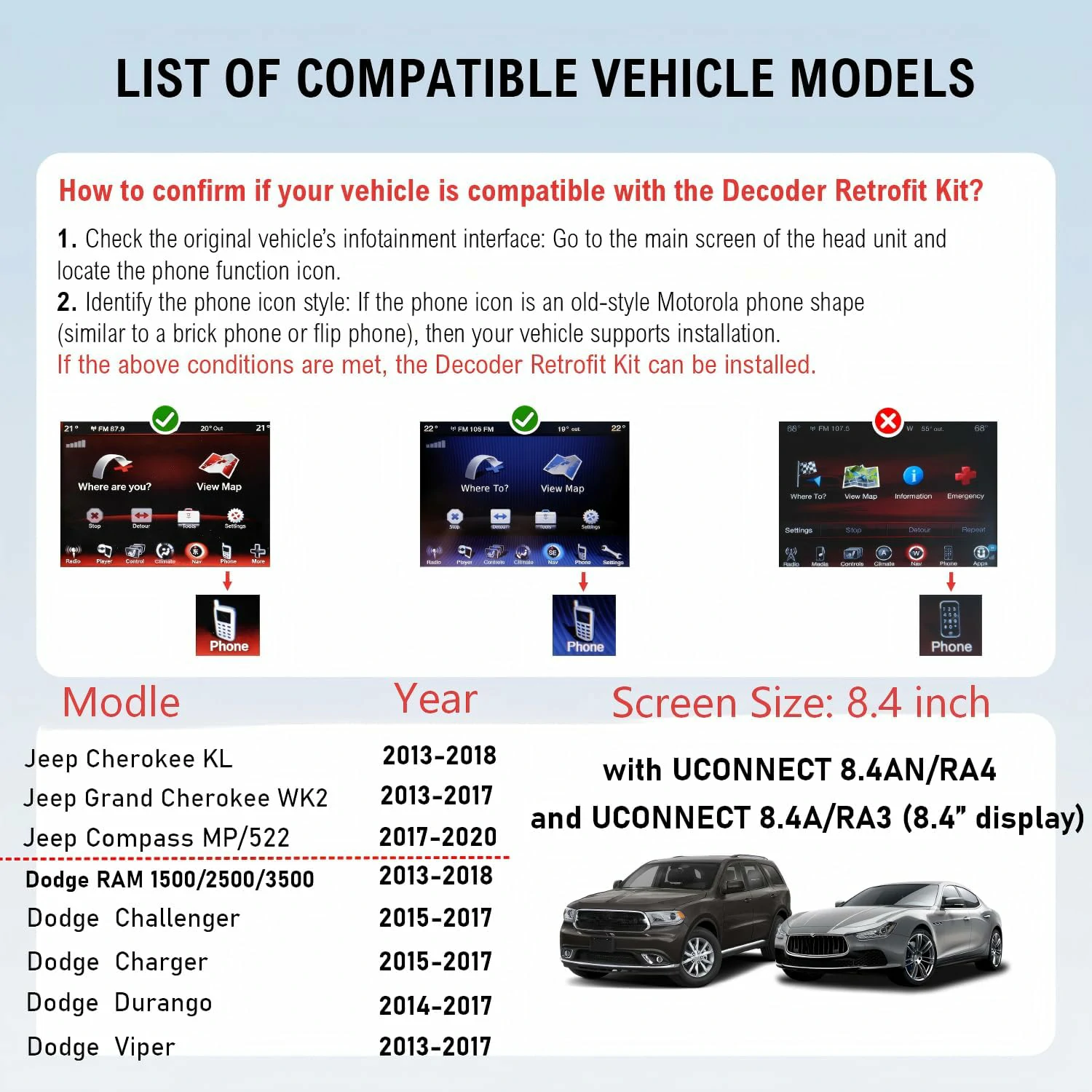 Wireless Carplay Android Auto interface for Jeep/Dodge 2013-2020, 8.4″ Screen - Image 2